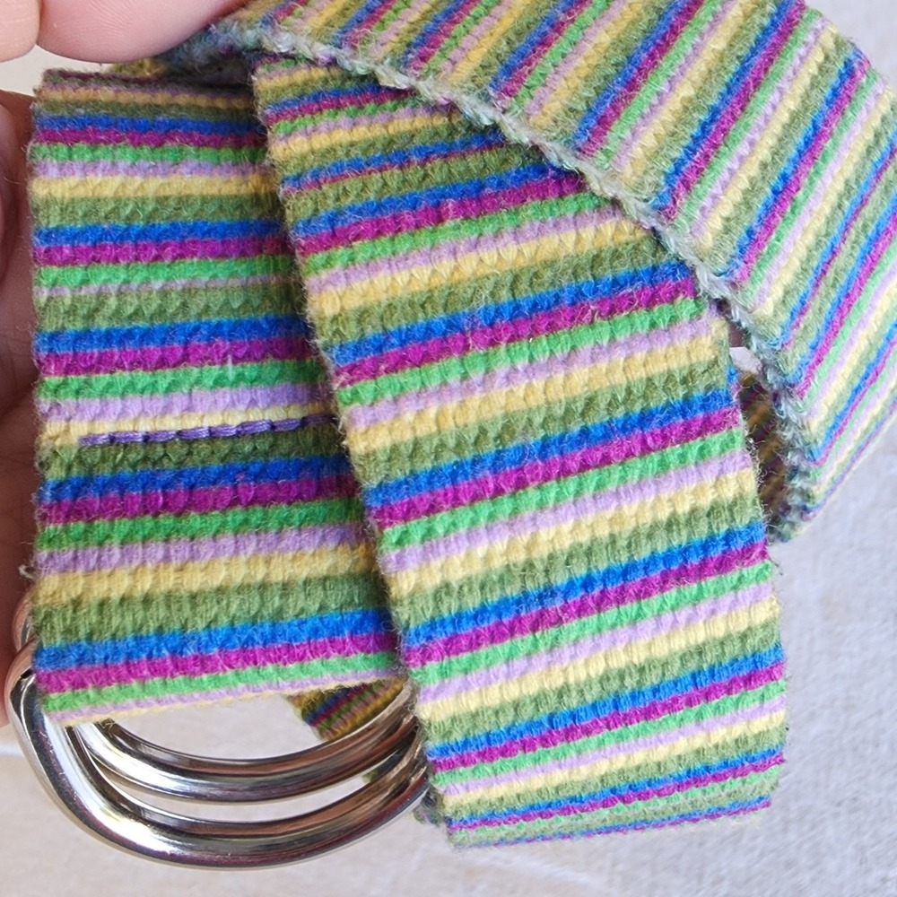 VTG 80s🌈rainbow striped canvas web Belt d-ring boho preppy skater streetwear 🛹